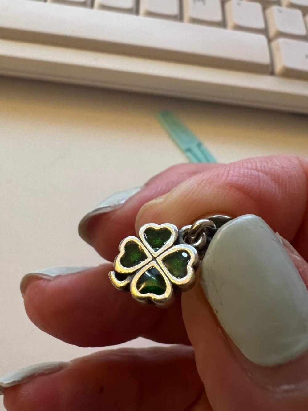 Pandora Four‑Leaf Clover Dangle Charm – Sterling Silver S925 ALE, Green Enamel